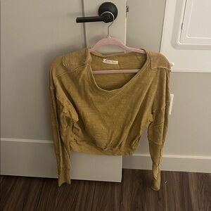 Free People Olive V-Neck Sweatshirt